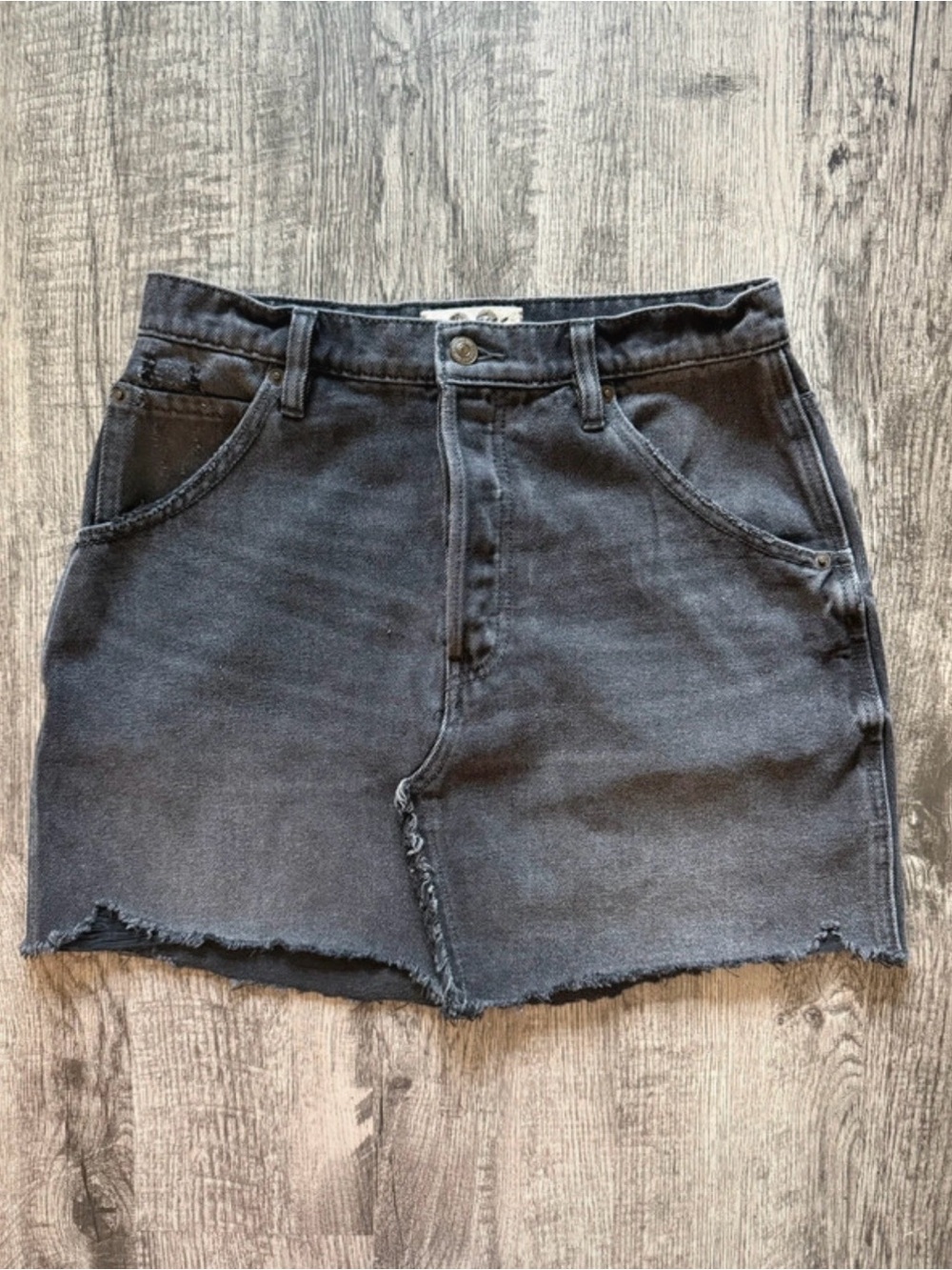 We The Free Dark Distressed Denim Mini Skirt | Size 29